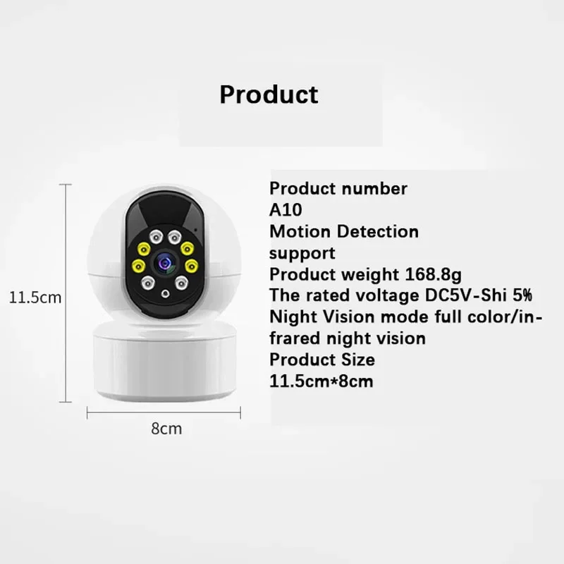 Cámara USB 1080P A10 para interiores, Monitor inalámbrico WiFi de 360 °, visión nocturna HD, vigilancia de seguridad para el hogar, grabadora de Audio y vídeo