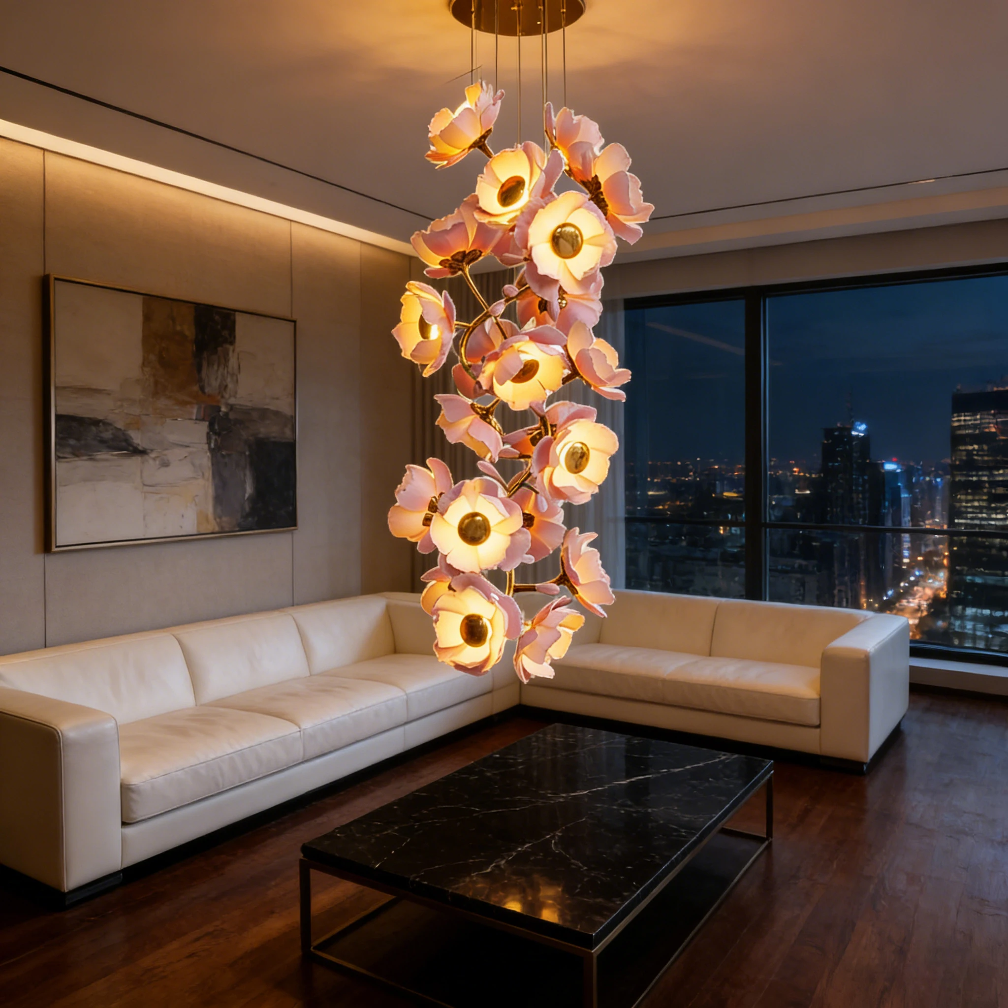 

BOSSEN Modern Adjustable Dimmable Luster Copper Ceramic Chandelier Designer Cherry Blossom Pendant Light for Dining Room Hotel
