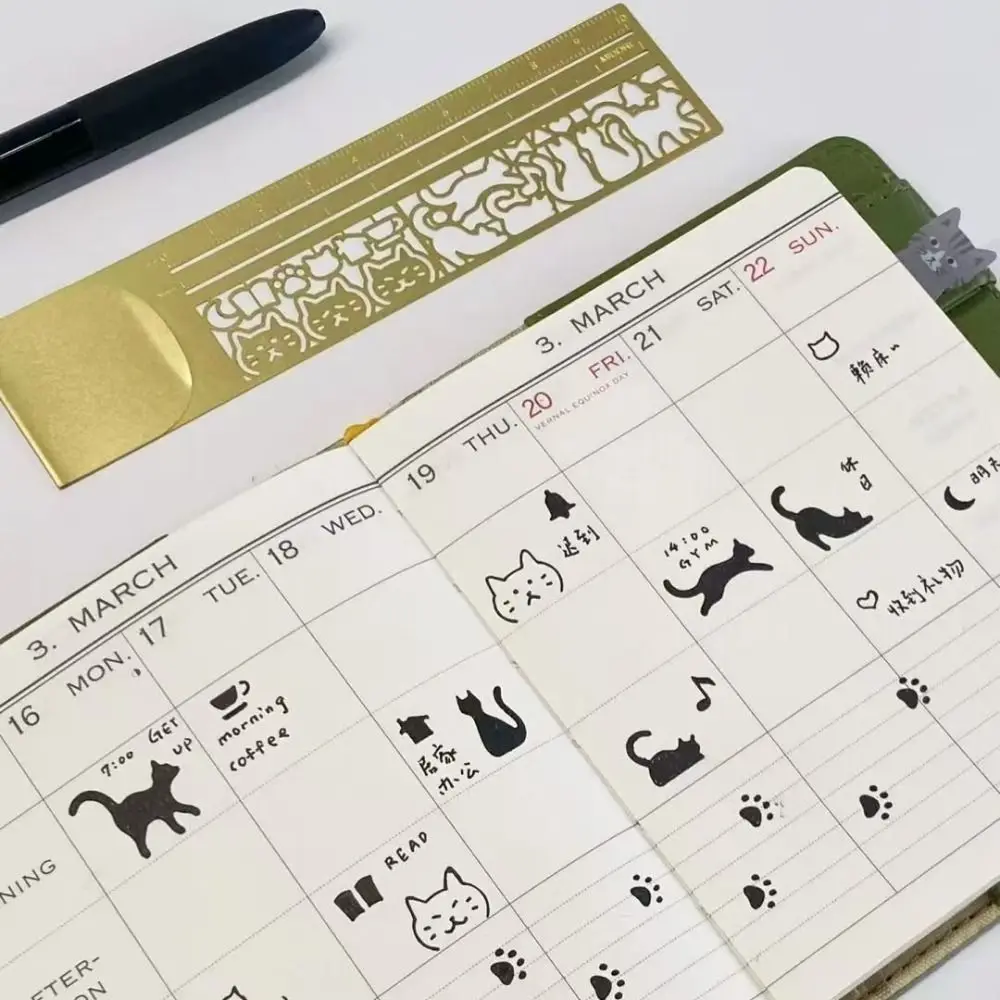 Cat Pattern Double-Sided Bookmark Diary Planning Book Note Multifunctional Cat Template Ruler Gifts Stationery Tool