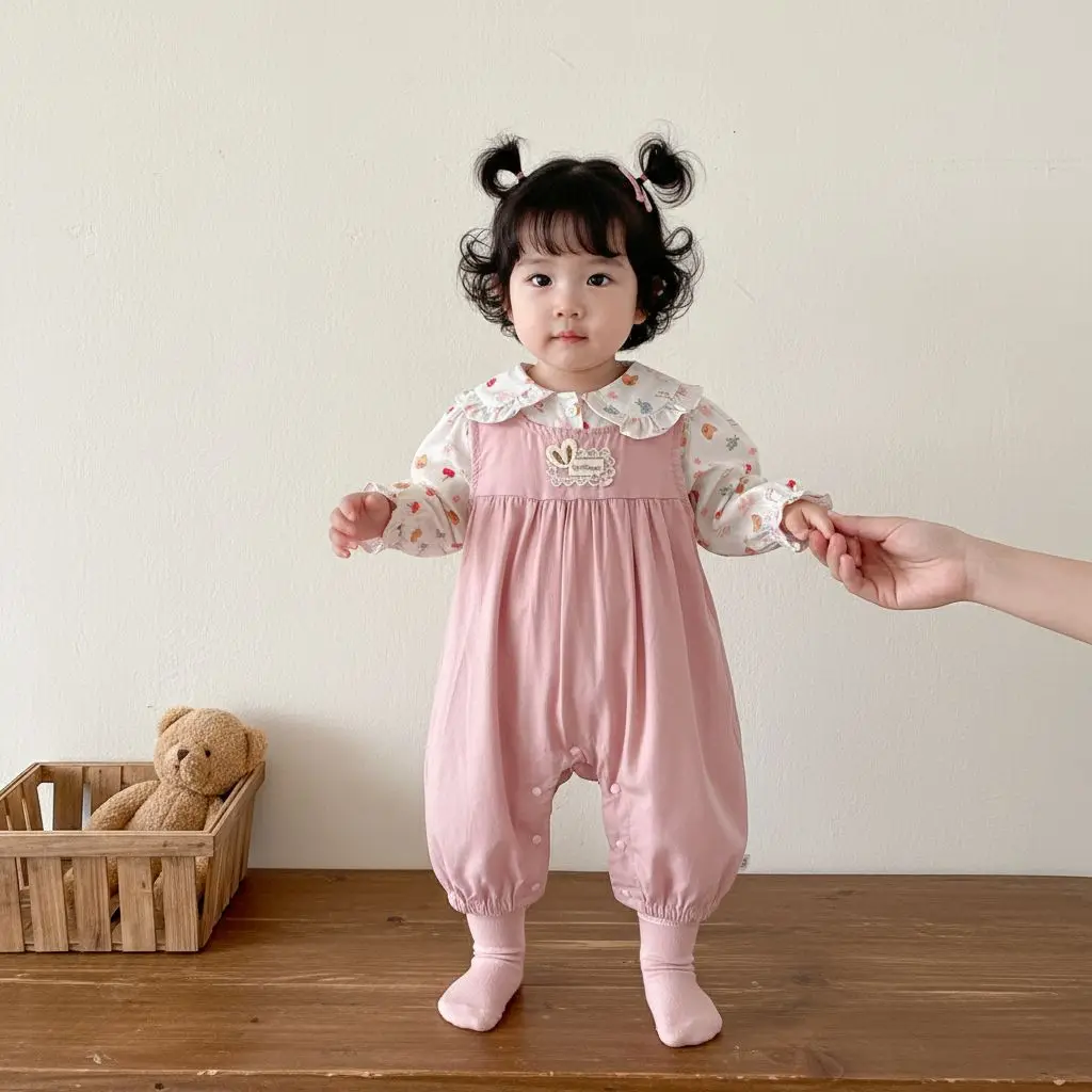 Girls' Spring Set 2026 New Fashionable Children's Strap Pants Baby Shirt Baby Jumpsuit Climbing Clothes