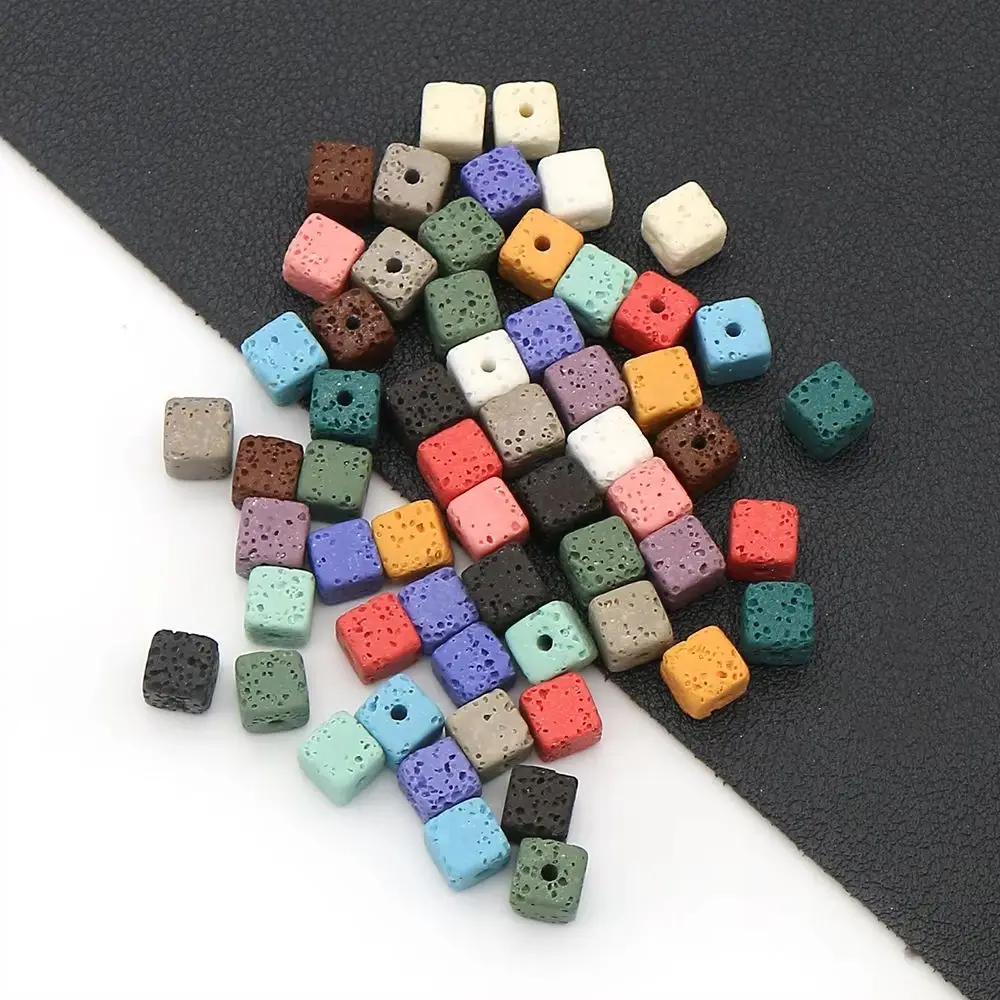 

20pcs/pack Cube-shaped Volcanic Rock Beads 6x6mm Dyed Semi-precious Straight-Hole Classic Necklace Bracelet Jewelry Components