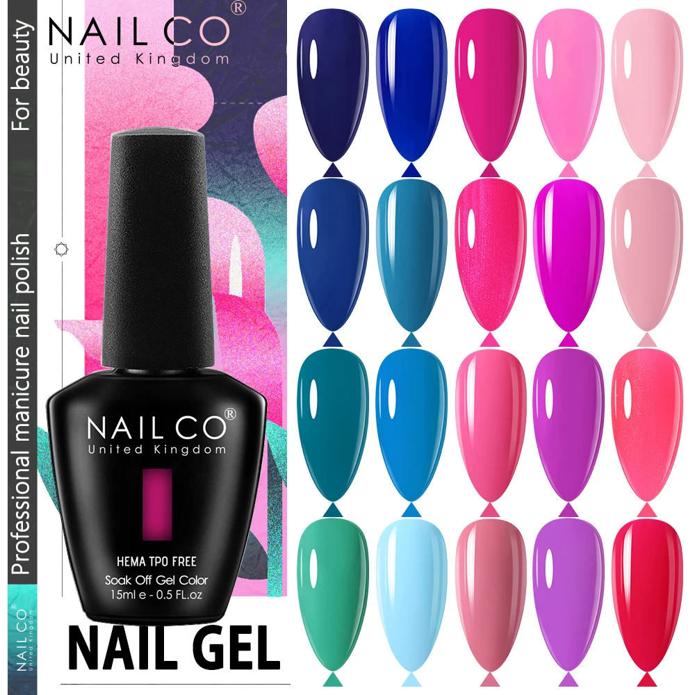 

NAILCO 15ml Pink Blue Purple Color Nail Gel Polish Soak Off UV Nail Lacquer Varnishes Semi Permanent Gel HEMA TPO FREE Nails Art