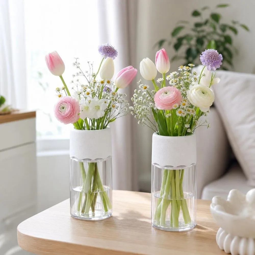 2pcs Plastic Hydroponic Flower Pot Simple Transparent Clear Plant Vase Flower Holder Minimalist Soilless Cultivation Pot