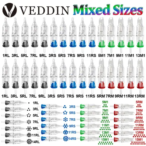 Mixed Tattoo Needle Cartridge Original Tattoo Cartridges RL RS RM M1 Liner Shader Disposable Sterilized Safety Tattoo Needles