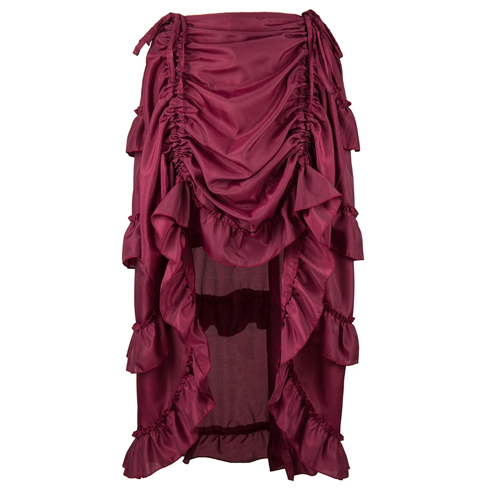 Brown Front Short Back Long Asymmetrical Steampunk Vintage Skirt Victorian Ruffles Skirts For Women y2k Medieval Gothic Clothes