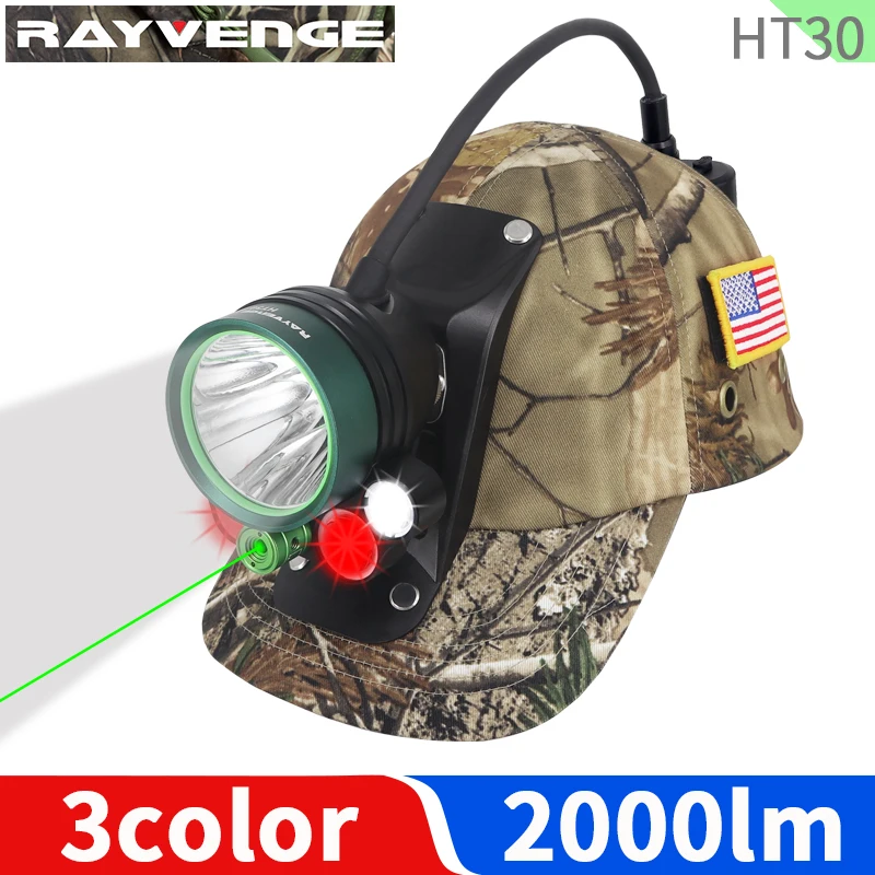 HT30 Green beam hunting headlight 2000lumen Safety helmet headlight for boar raccoon hare coyote hog Turkey duck hunting Camping