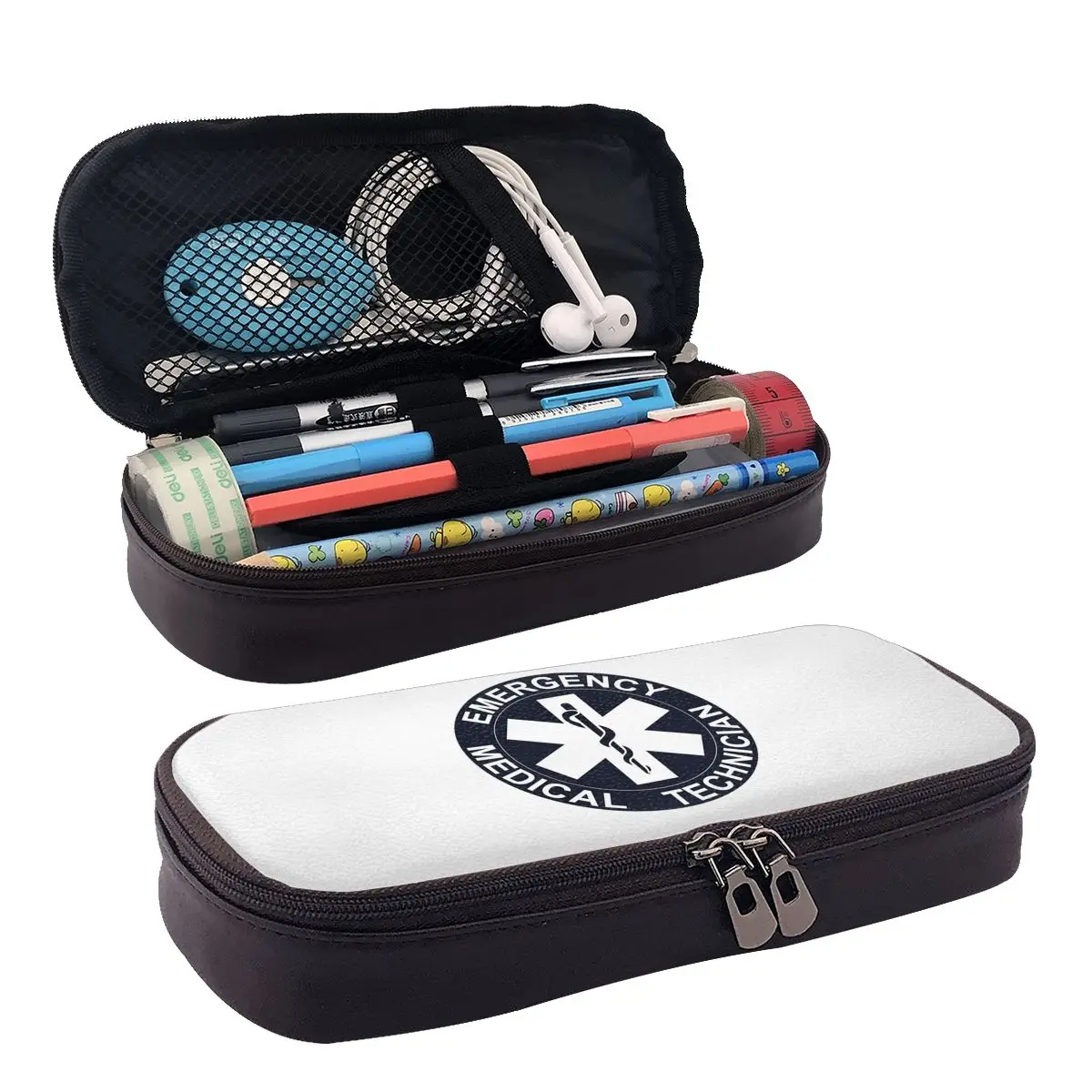 Emt Star Of Life Emergency Medical Leather Pencil Case for Studen School Pen Box Pencil Bag Stationery Supplies Pen Holder Bag