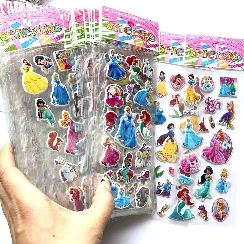 12PCS Anime Disney Princess Snow White Stickers Kawaii Cute Waterproof 3D Dimensional Stiker Puffy Bulk Book Sticker Toy Gift