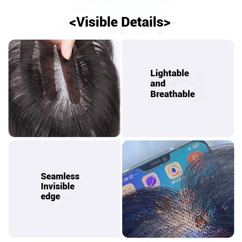 7x10cm Breathable Lace Human Hair Toppers 10 Inch Invisible Clip In Bangs for Women Natural Hairpieces Cover Thinning Hair Daily
