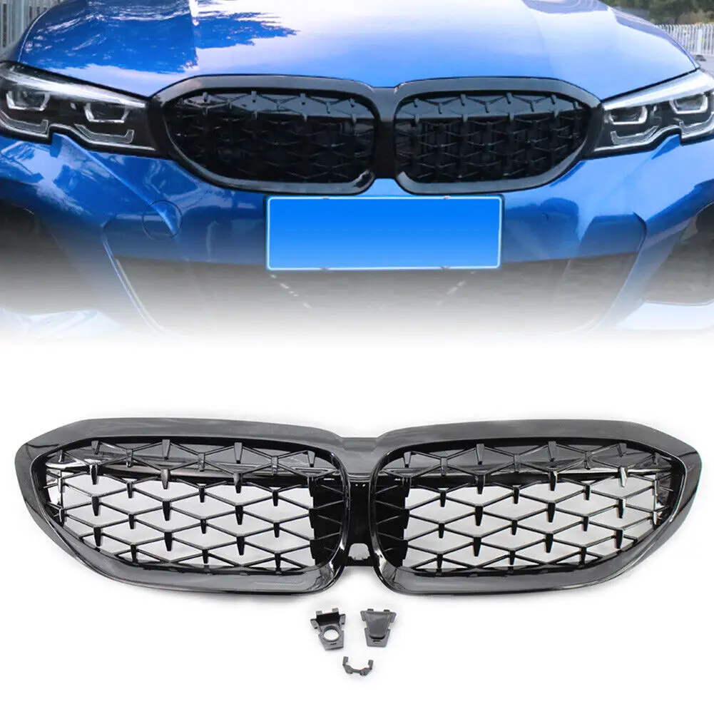 Per BMW G20 serie 3 G20 G21 G28 2019-2022 paraurti anteriore cofano griglia renale griglie da corsa sostituzione Black Diamond Meteor Style