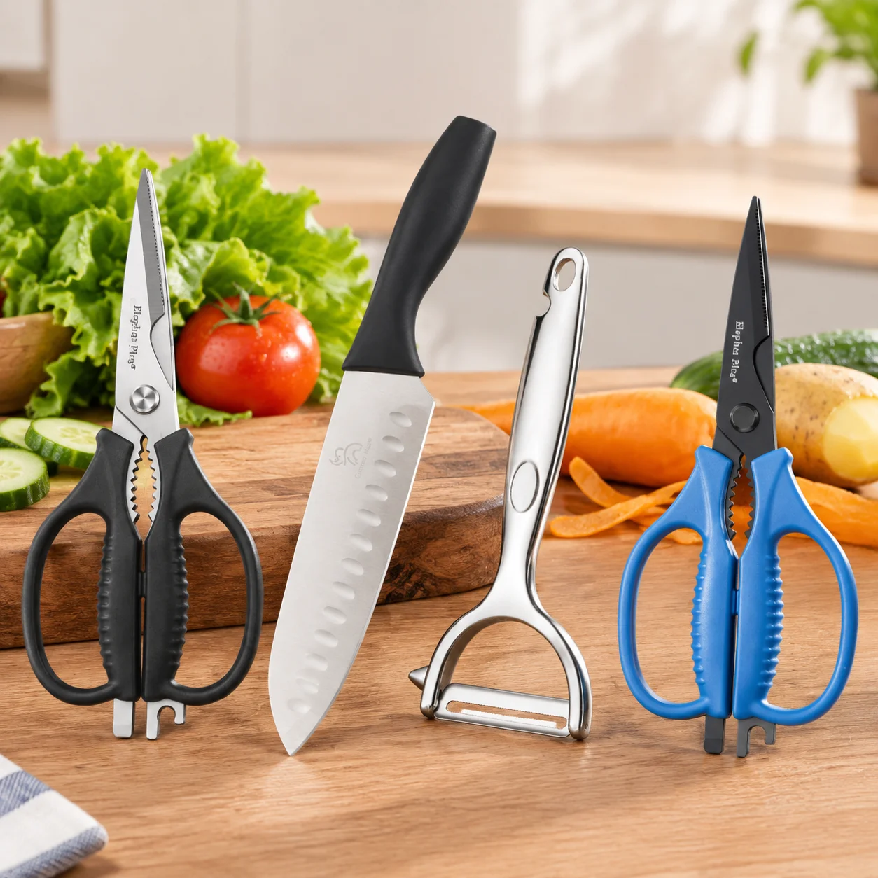 Stainless Steel Kitchen Knife And Scissors Three-Piece Set Household Slicing Knife, Scissors, Melon Peeler, Complete Home Set