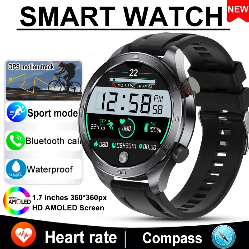 2026 New GPS Track Smart Watch Men AMOLED HD Screen Outdoor Sports Fitness Heart Rate IP68 Waterproof Bluetooth Call Smart Watch