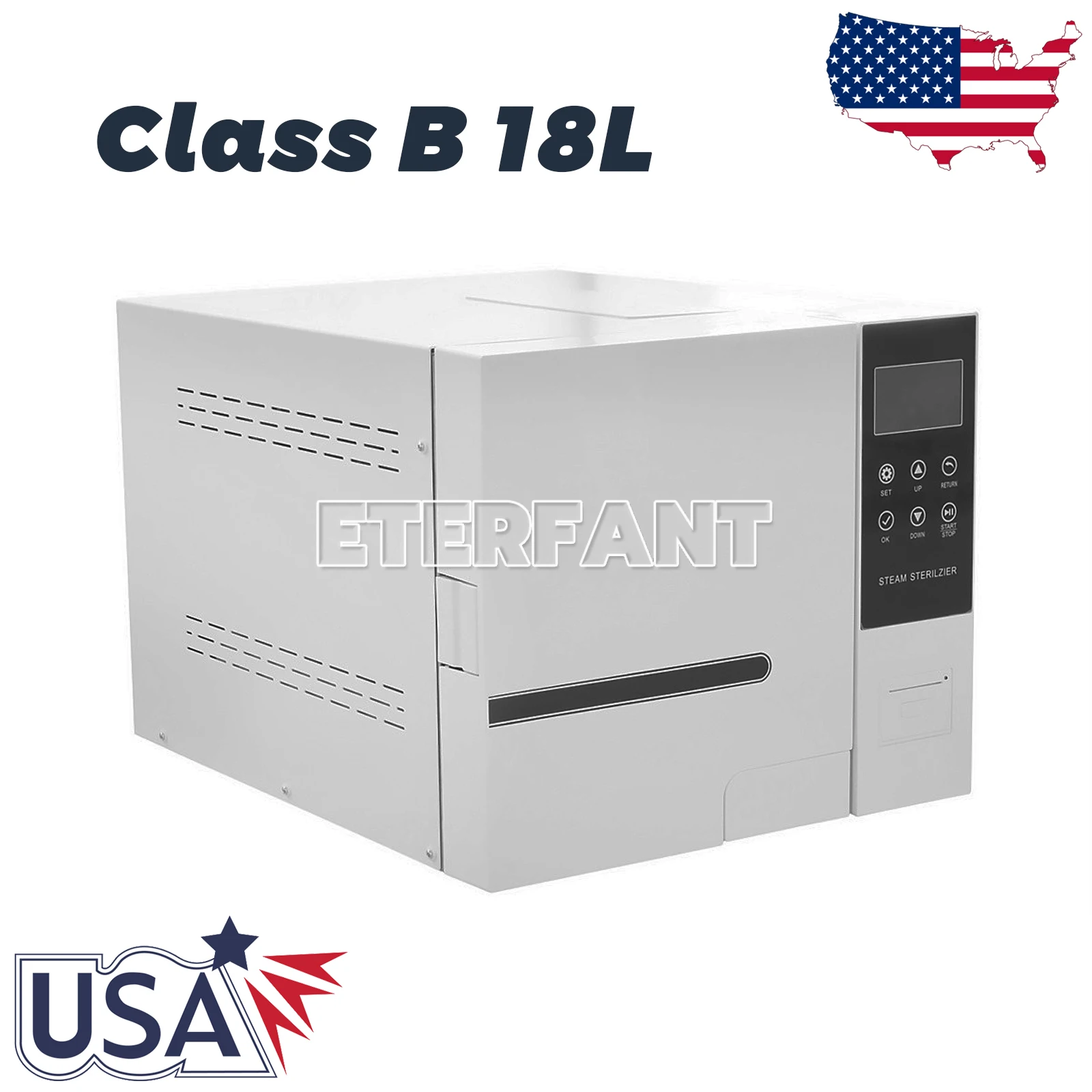 

ETERFANT 18L класс B стоматологический автоклав вакуумный медицинский сушильный паровой стерилизатор ЖК-дисплей со встроенным термопринтером