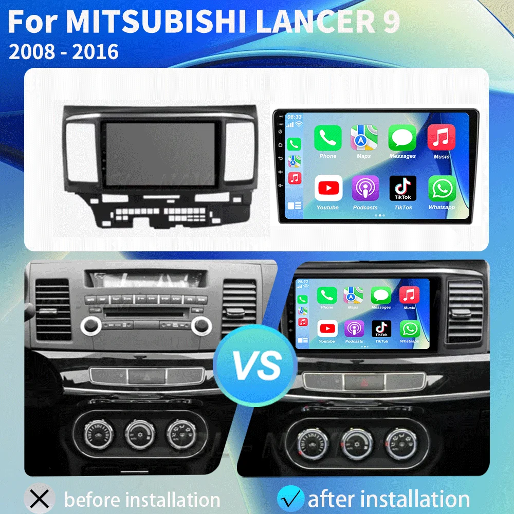 Android 16 For MITSUBISHI LANCER 9 10 X 2008 - 2016 Car Radio Video Player 9Inch Stereo Audio GPS Player Carplay Auto Screen