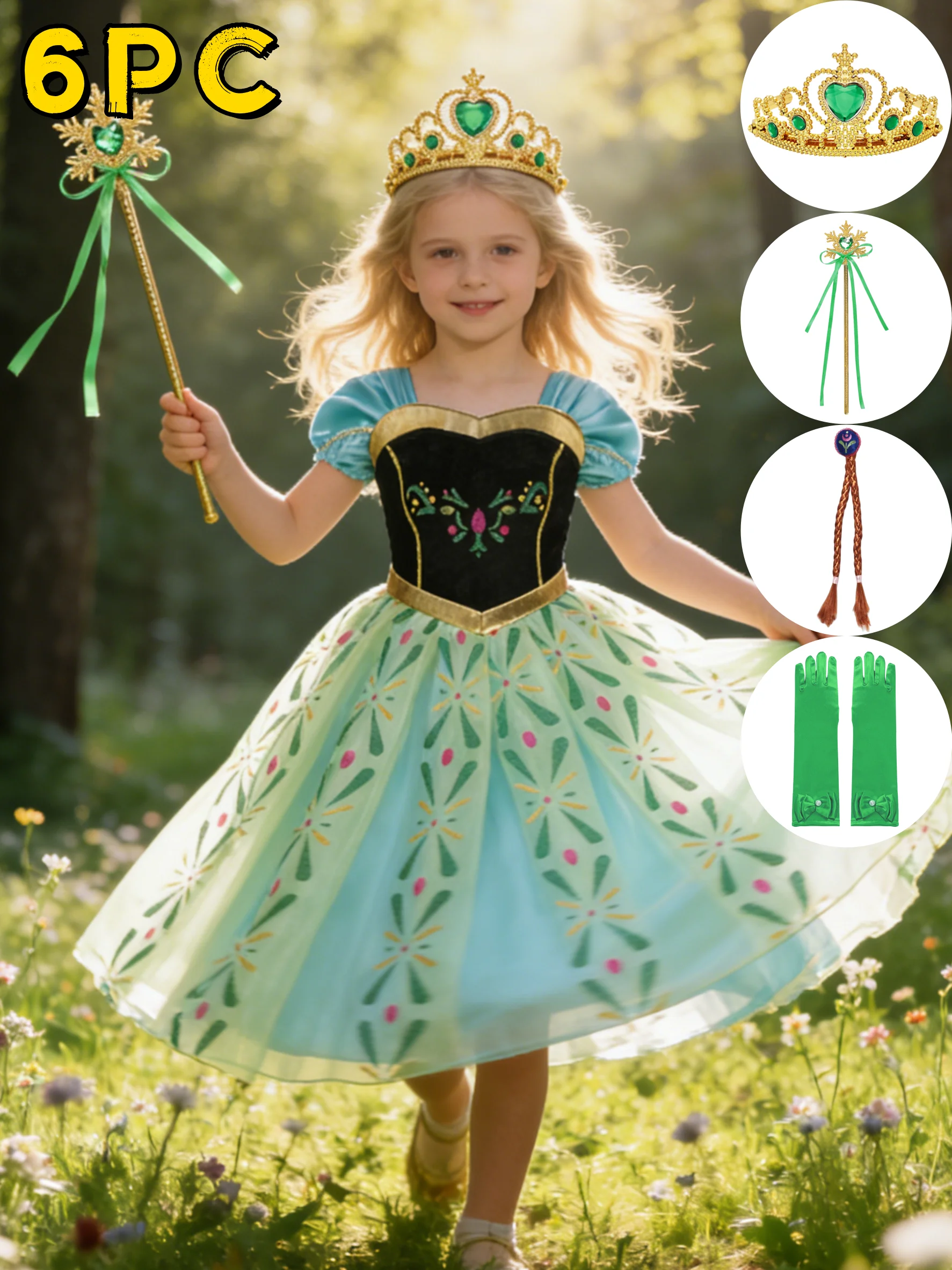 Full Printing Kids Cosplay Anna Princess Costume Fancy Birthday Carnival Party Prom Dress Toddler Role Play Clothing Outfits