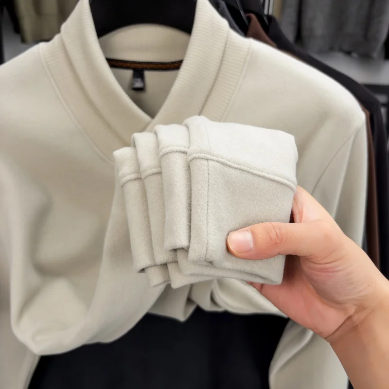 Light Luxury Man Long Sleeves Knitwear Scarf Collar Velvet Fleece Skin-Friendly KoreanStyle Winter Pullover Fashion Leisure Tops