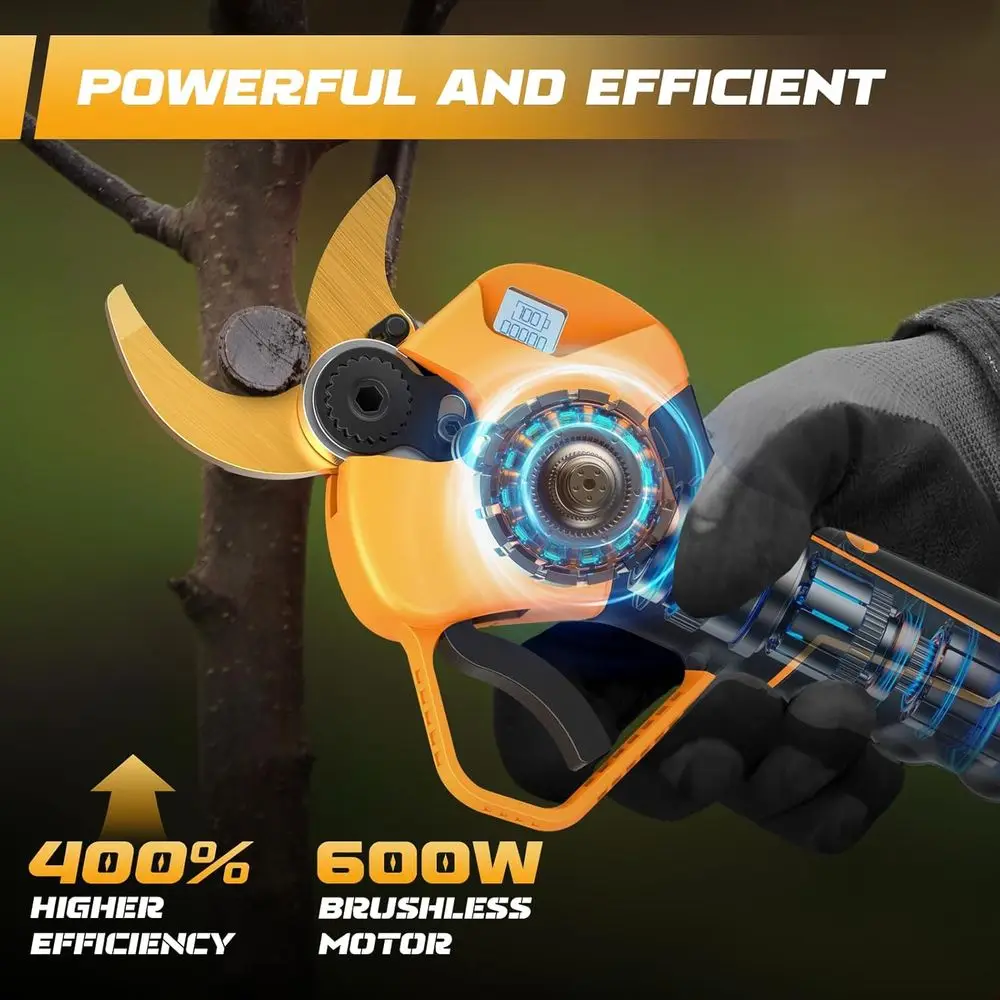 2-in-1 Pole Pruning Shears Cordless, 1.6" Cutting Diameter Electric Pruning Shears with Extension Pole, 21V 2×4.0Ah Battery Powe