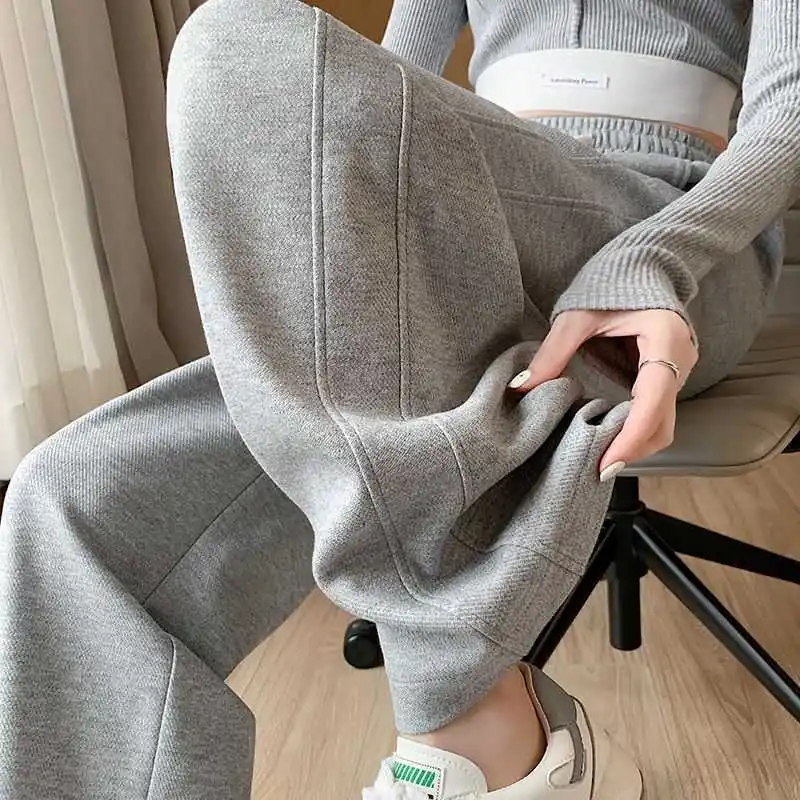 Grey Sports Pants Women's Loose Leggings Spring Autumn 2023 New Slim Straight Barrel Banana Pants Wide Leg Casual Guard Pants