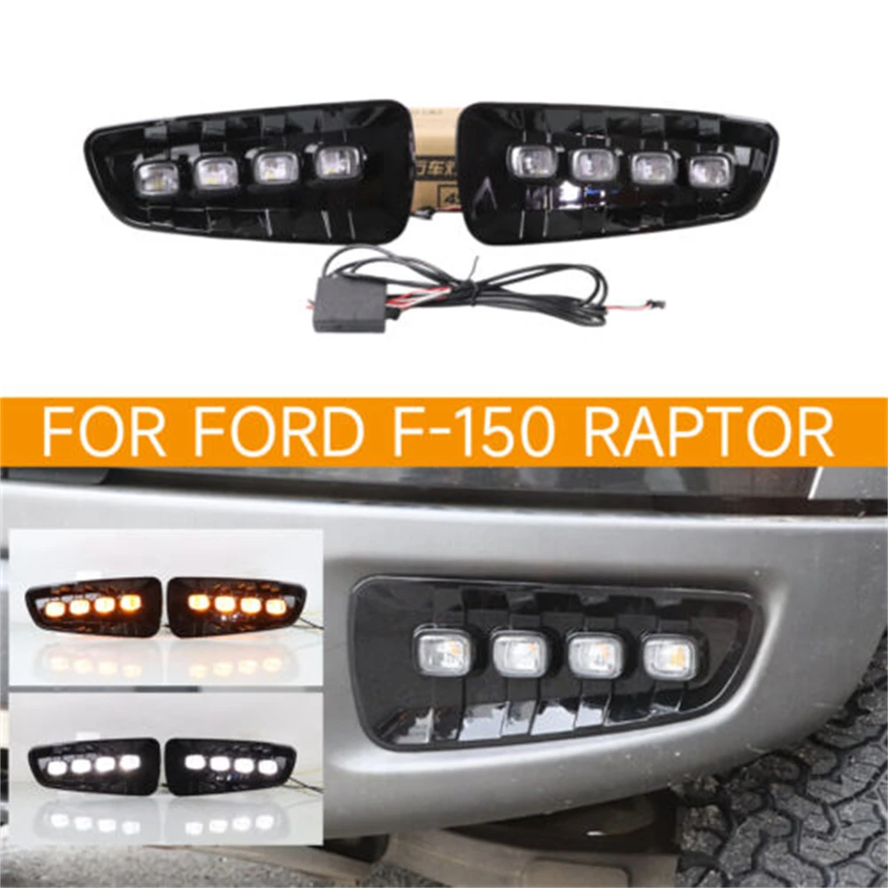 

2PCS Raptor Daytime Running Lights LED DRL Fog Lamp Daylight For Ford F-150 2009-2014 Accessories Auto Exterior Parts Car-style