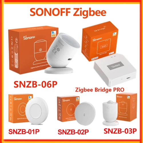 SONOFF Zigbee Sensor SNZB-01P/02P/03P/04P/06P/02D temperatura humedad ZBMini L2 interruptor inalámbrico Sensor de presencia de movimiento puerta de enlace