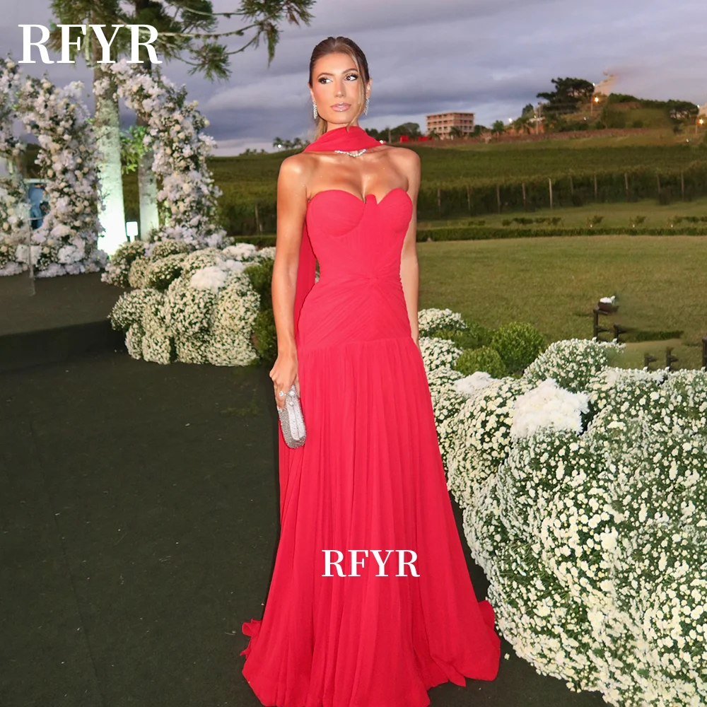 

RFYR Red Prom Dress with Layers Party Dress with Scarf Evening Dress A Line Celebrity Gala Dress vestidos de fiesta Customized