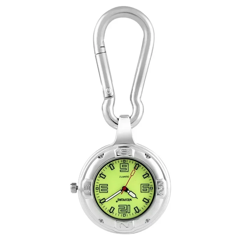 Portable Luminous Watch Professional Medical Dial Clip Carabiner Hook Quartz Movement for Men Women Noctilucent Timepiece