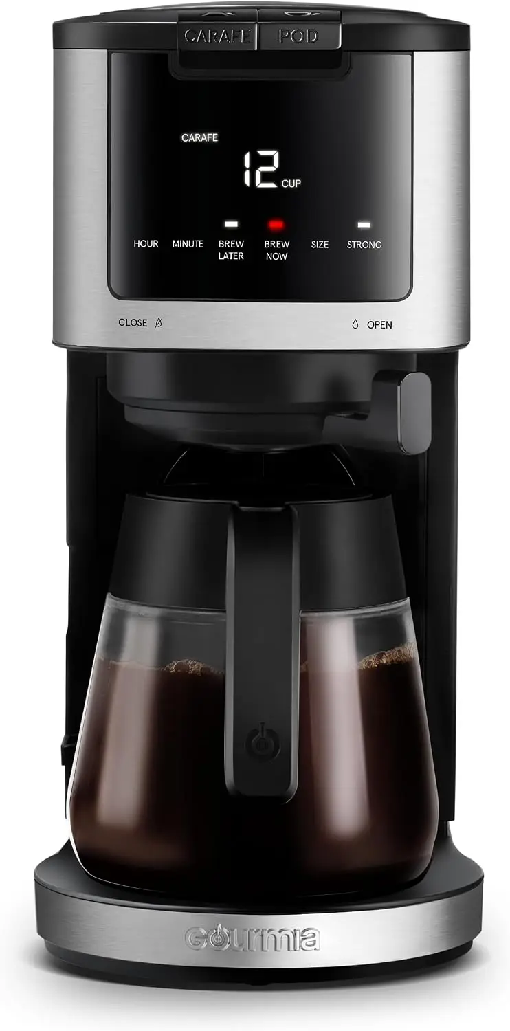 2-in-1 Single Serve Pod + 12-Cup Coffee Maker with Adjustable Up To 4-Hour Keep Warm