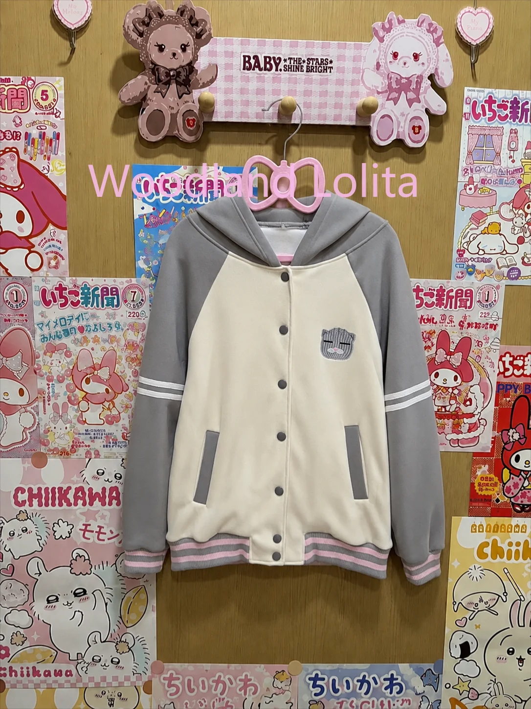 Japanese Y2k Aesthetics Hooded Coats Women Preppy Style Cartoon Cat Embroidery Kawaii Tops Harajuku Loose Single Breasted Jacket
