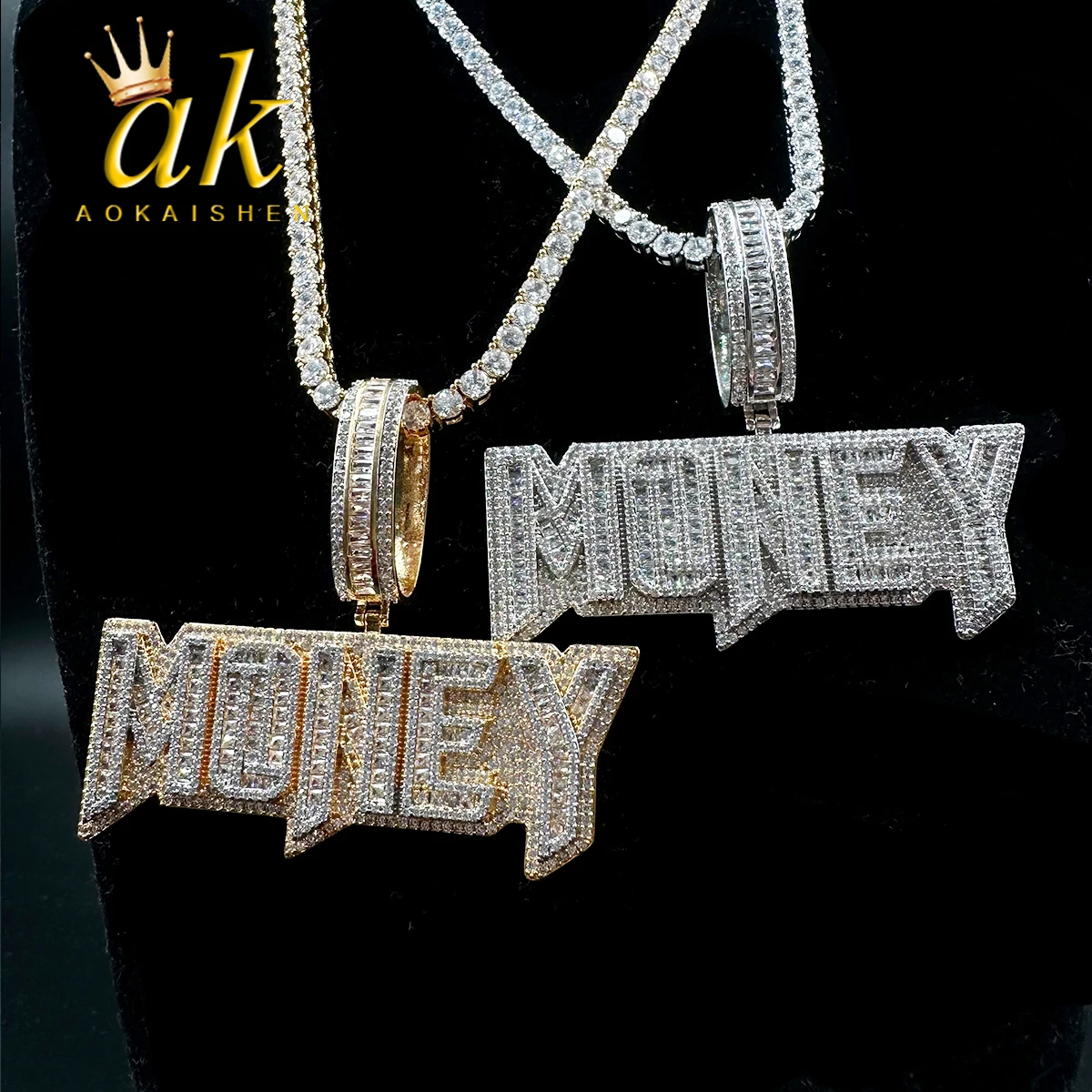 

Aokaishen Money Necklace for Men Iced Out Pendant Real Gold Plated Cubic Zirconia Hip Hop Jewelryop Jewelry