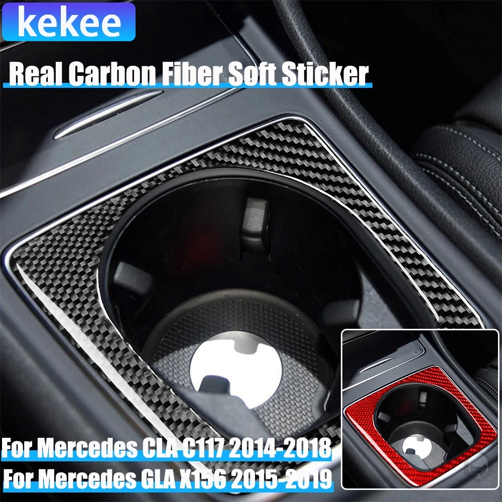 

Real Carbon Fiber Car Accessories Center Cup Holder Trim Cover Soft Sticker For Mercedes CLA C117 2014-2018 GLA X156 2015-2019