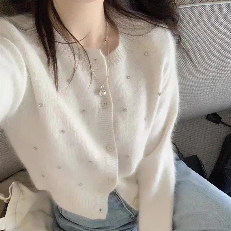 

2024 Women's Autumn New Rhinestone Knitted Cardigan