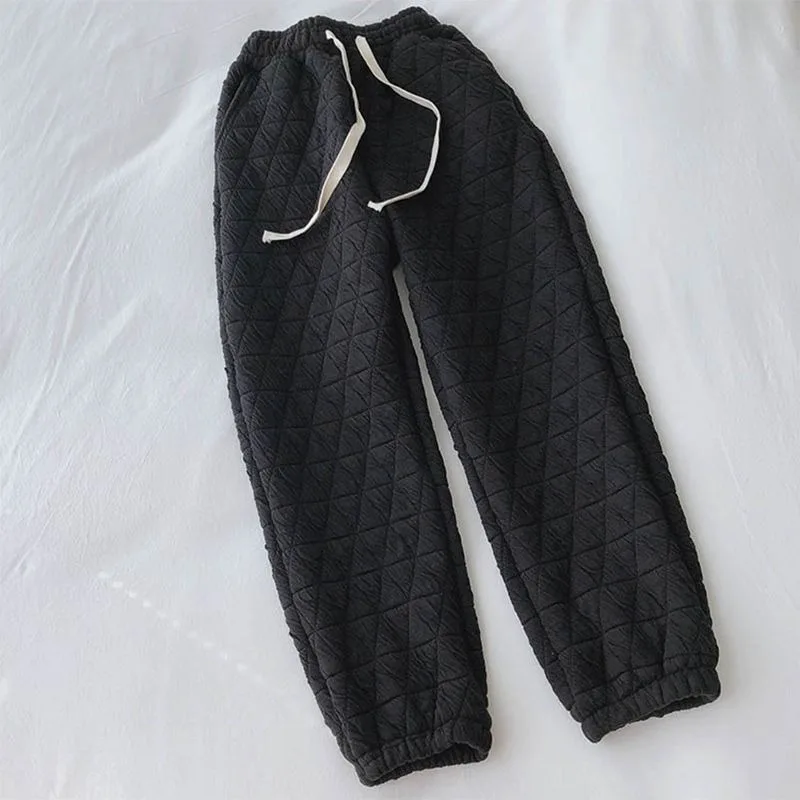 Plus Size Quilted Warm Jogger Pants Loose Casual Trousers for Women Winter