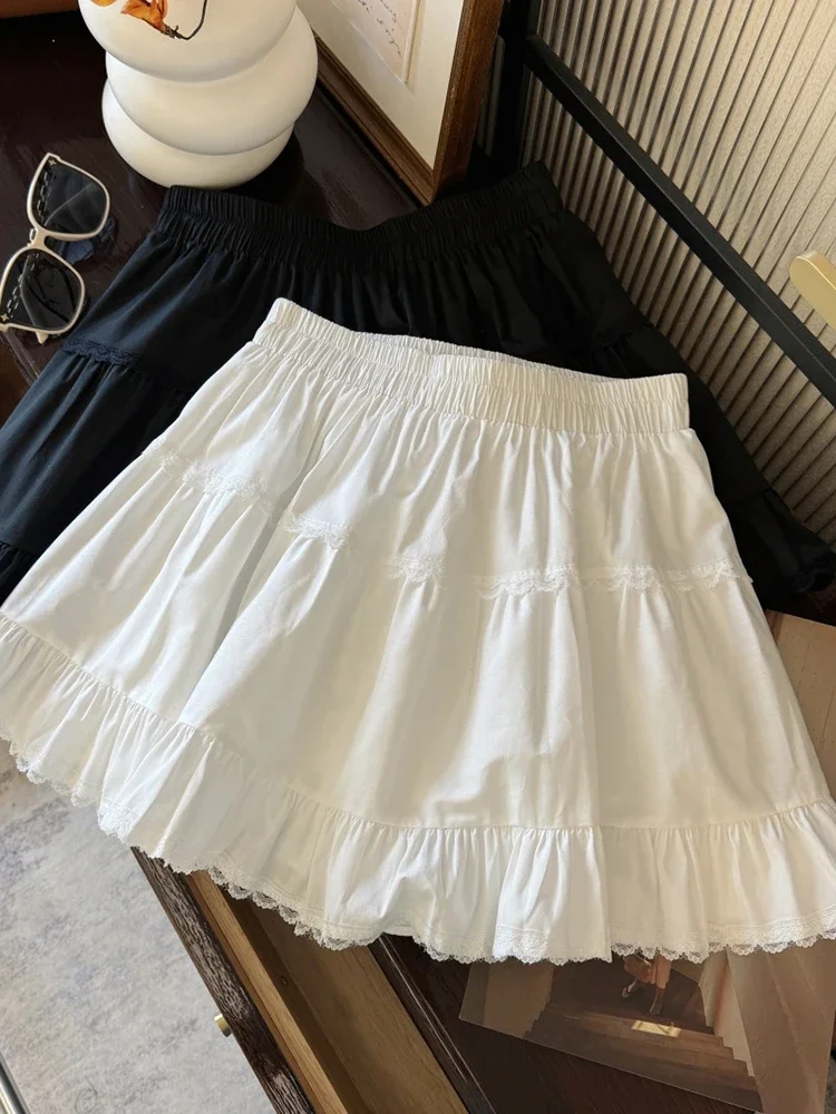 

Summer New Kawaii Ruflles Skirt Women Fashion Slim Fit Mini Skirts Giris Y2k All Match Elastic High Waist Cake Skirt