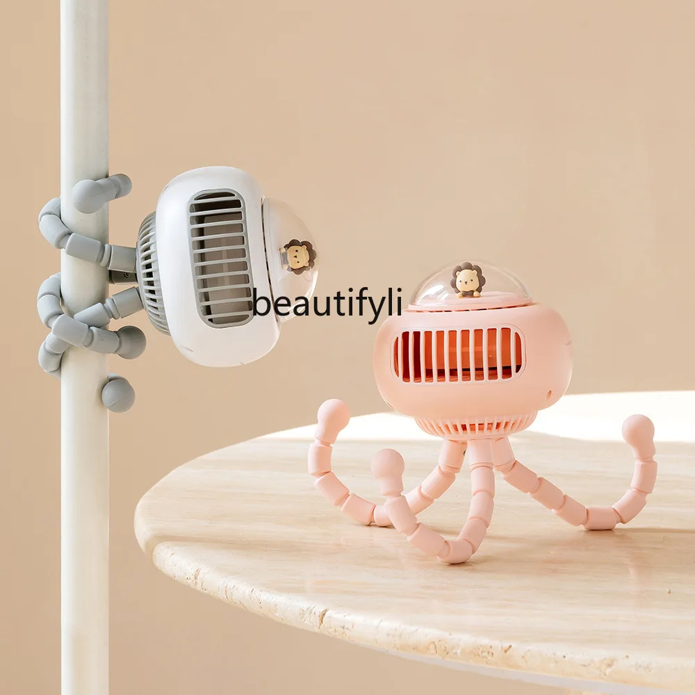 

Desktop neck handheld portable small fan, mini charging, octopus light sound fan
