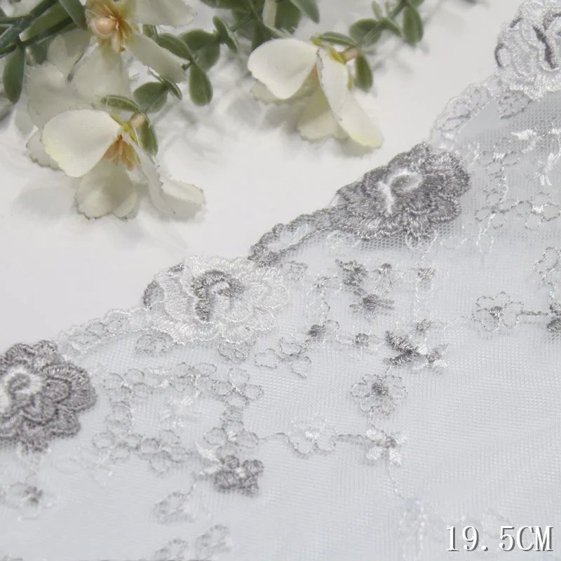 26Yards Floral Embroidered Lace Trim Skirt Hem For Clothes Sewing Accessories Lingerie Wedding Dress Sleeve 19.5cm Wide