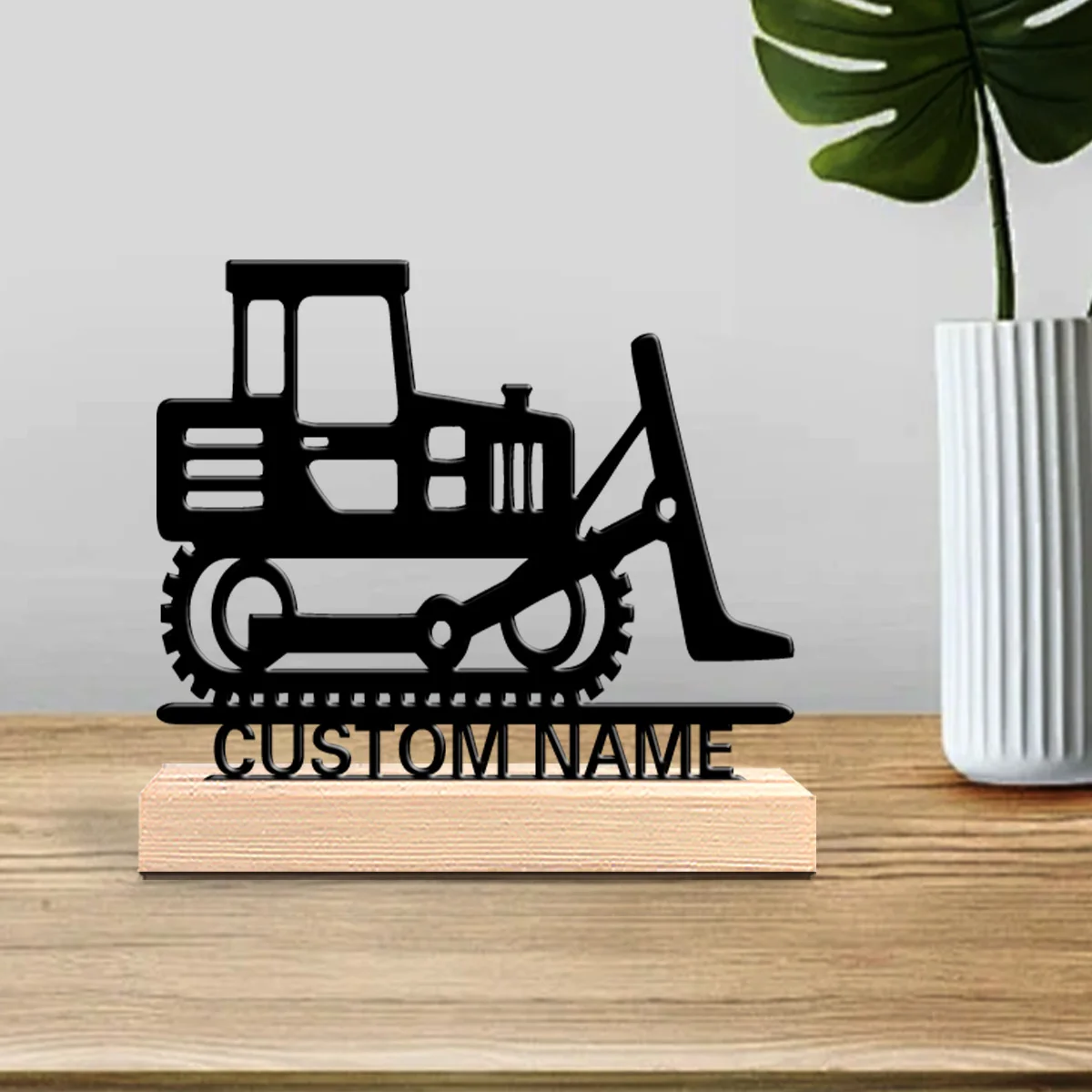 1pc Customized Metal Handicraft Ornaments Custom Content Equipped with Wooden Base Festival Ornaments and Decorations