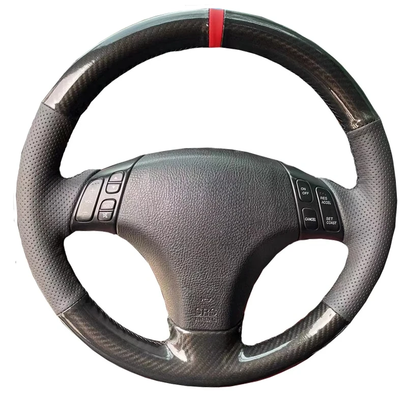 

Сшитый вручную нескользящий черный чехол на руль из натуральной кожи из углеродного волокна для Mazda 3 Axela 5 6 Atenza MPV 2004-2006