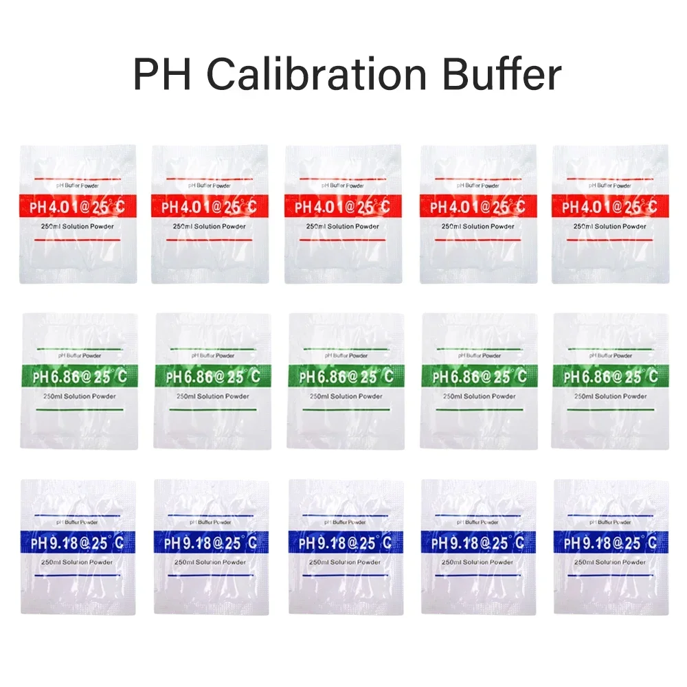 Correção de Calibração de ph Buffer Solução em pó Precisão 0.01ph Medida de Teste para Medidor de Testador de ph 15 Peças Ph4.01 Ph6.86 Ph9.18