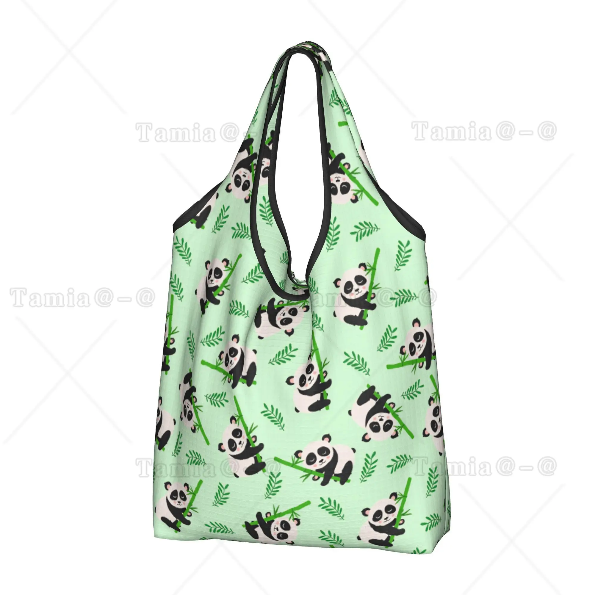 Cute Panda Bamboo Seamless Pattern Grocery Shopping Bag Custom Shopper Shoulder Tote Bags Large Capacity Portable  Handbag