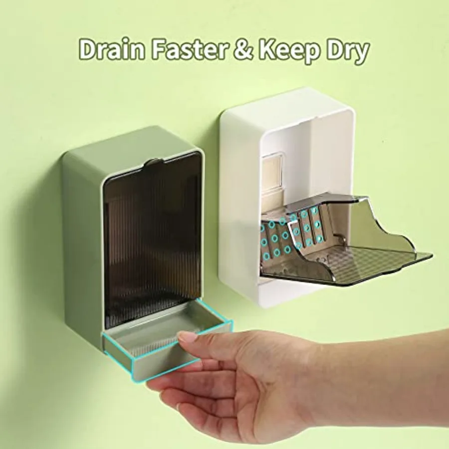 Soap Holder Dish Shower, 2 Pack Bar Soap Holder with Drainage, Self Draining Soap Holder, Wall Mounted Soap Box Tray Container