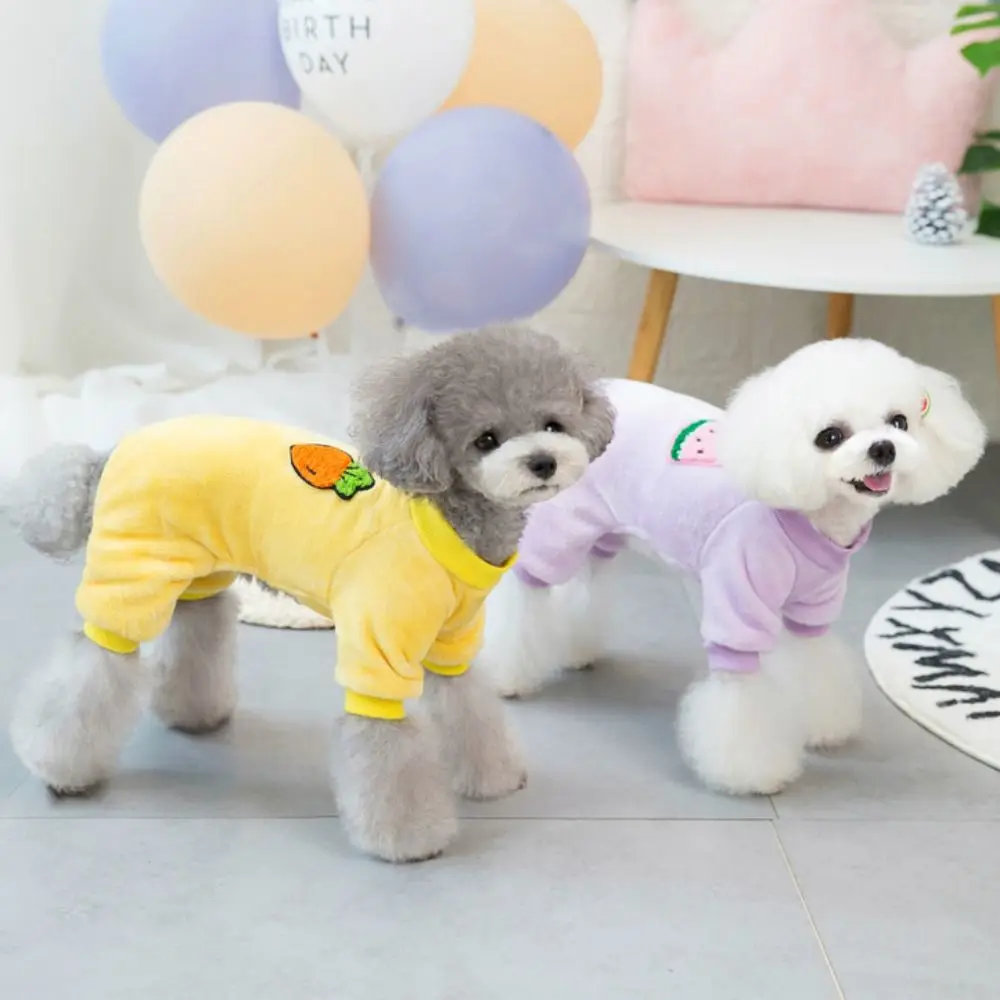 Fruit Printed Dogs Pajamas Warm Comfortable Dog Four-leg Jumpsuit Dog Bodysuit Clothing Soft Winter Dog Clothes Indoor