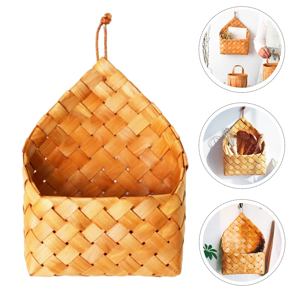 1 pçs cesta de carta tecida de madeira cáqui parede pendurado cesta de armazenamento decorativo vaso titular para plantas flores secas frescas casa