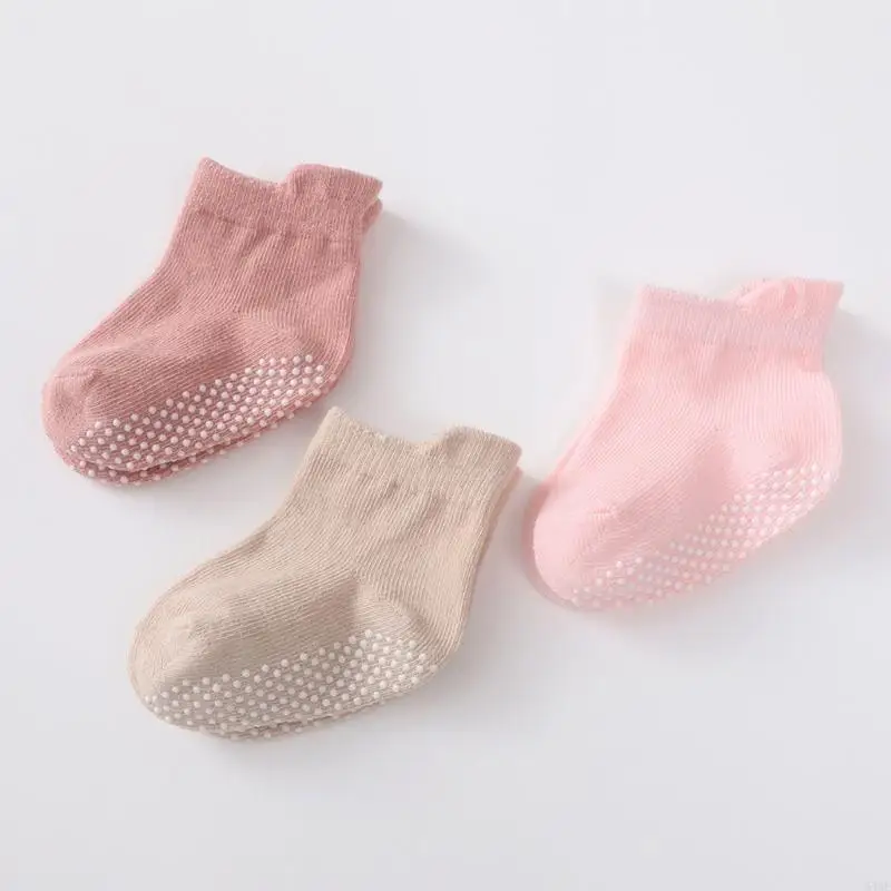 

54DF Floor Socks Solid Color Socks Non Slip Knitted Baby Socks Breathable Socks for Stable Step & Reduced Falling Risks