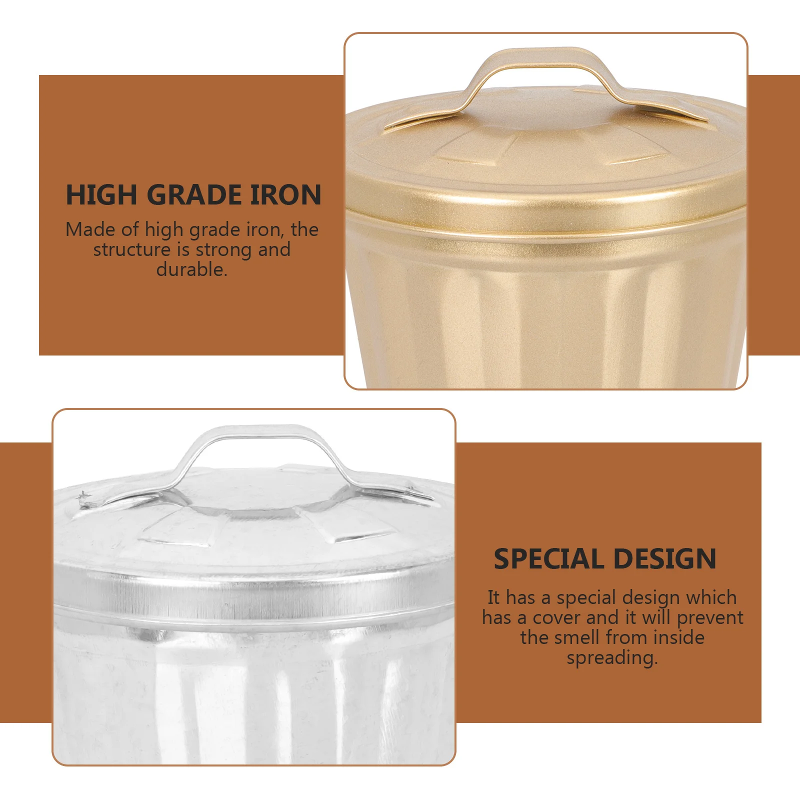 

2Pcs Mini Garbage Can Tabletop Iron Art Lidded Tiny Trash Organizer Safe Design Mini Trash Can