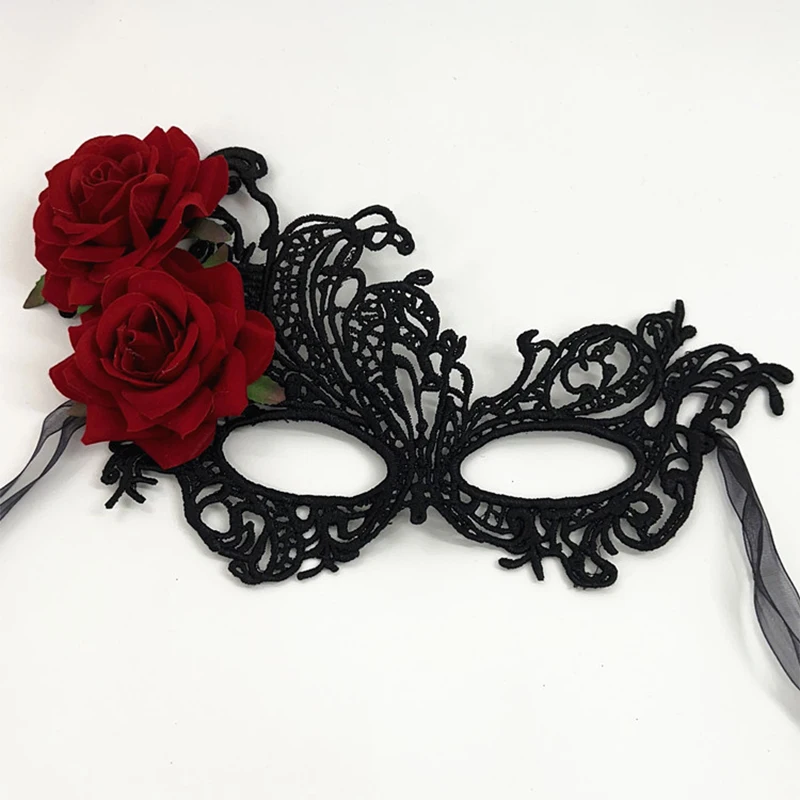 Donne Hollow Lace Mask Masquerade Face Mask Princess Prom Party puntelli Rose Eye Mask per le donne Cosplay forniture per costumi di Halloween