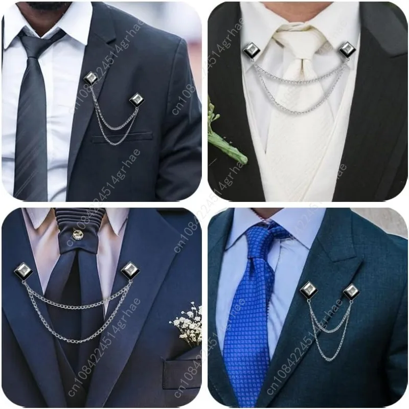 جوهرة بروش دبابيس سلسلة معلقة التلبيب دبوس للرجال الدعاوى قميص طوق بروش مربع كريستال بروش دبوس حجر الراين التلبيب دبابيس لي