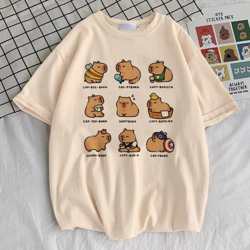 

Футболки Capybara Kapibara для женщин и мужчин, классическая винтажная футболка с цифровым графическим рисунком, красочная уличная одежда в стиле панк Y2k, Harajuku Graphic