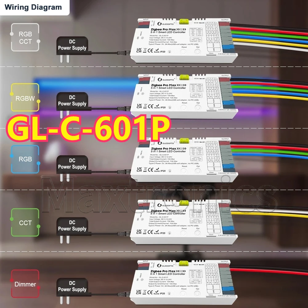 Hot GL-C-201P/GL-C-601P/GL-RC-006Z 5in1 ZigBee 3.0 Pro LED Controller RGBCCT RGBW RGB CCT Dimmer App Voice for LED Strip Light