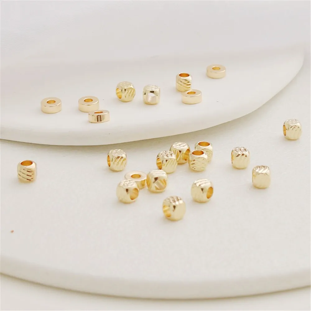 

14K Copper Gold-Plated Embossed Chamfered Square Beads, Thick Separated Beads, Bucket Beads, DIY Bracelets Necklaces Accessories