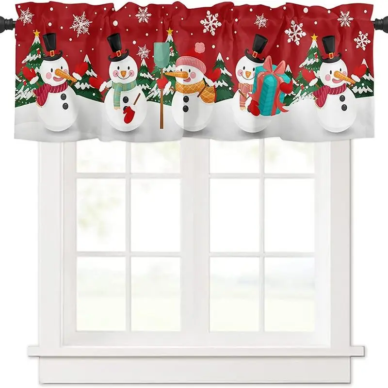 VIKAMA Christmas Valance Red Gnome Xmas Tree Snowflake Print Kitchen Curtain Valance For Living Room Bedroom Dining Decor